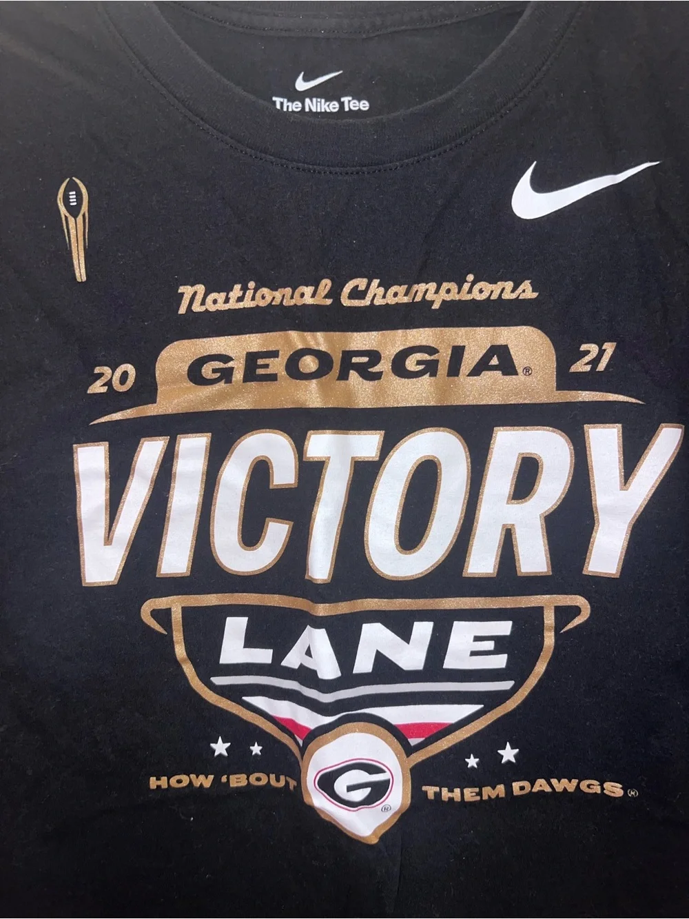 Nike Black Georgia 2021 Victory Lane Graphic Tee with Gold & White Accents (XL)